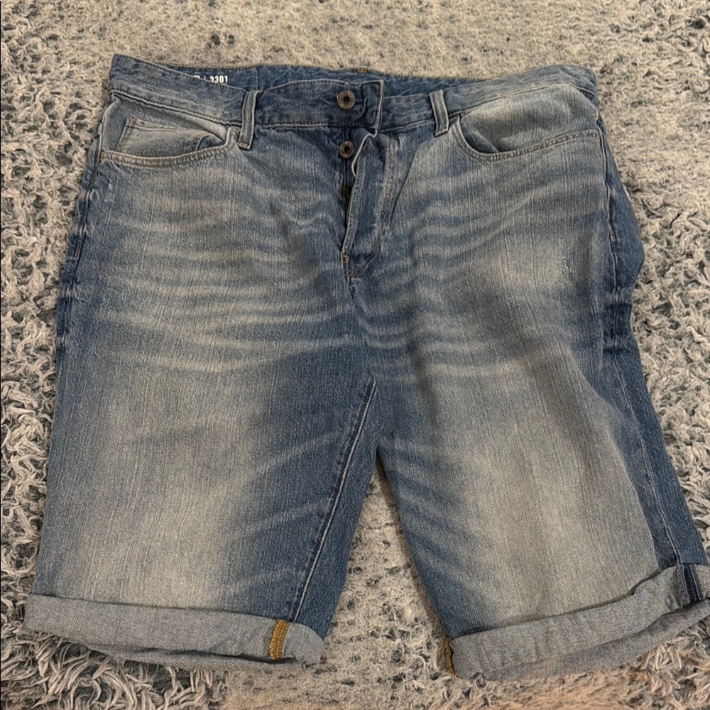 G-Star Light Blue Denim Roll-Cuff Shorts